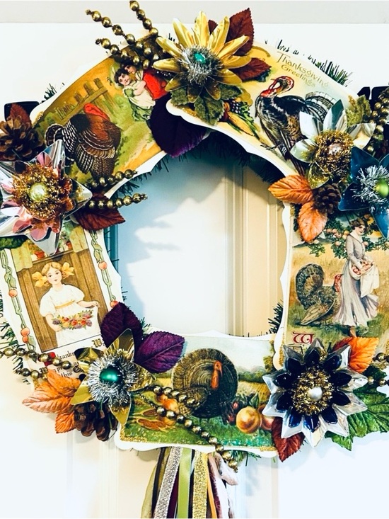 vintage repurposed handmade one of a kind Other - Vintage Repurposed Fall Festive Holiday Wreath